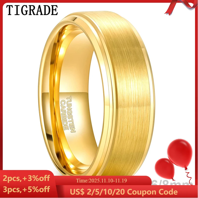 Tigrade New Men Ring Gold Color 6mm 8mm Width Tungsten Carbide Unisex Luxury Wedding Band Classic Ring Jewelry
Tigrade New Men Ring Gold Color 6mm 8mm Width Tungsten Carbide Unisex Luxury Wedding Band Classic Ring Jewelry