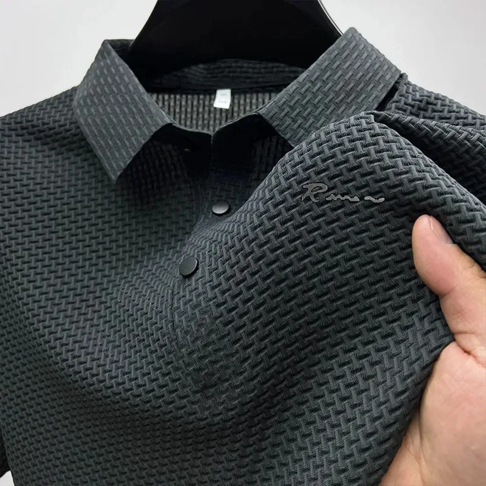 Letter Print Ice Silk Short Sleeved Men Polo Shirts 2023 Summer Hollow Out Elastic Breathable T-shirt Fashion Lapel Casual Brand
Letter Print Ice Silk Short Sleeved Men Polo Shirts 2023 Summer Hollow Out Elastic Breathable T-shirt Fashion Lapel Casual Brand