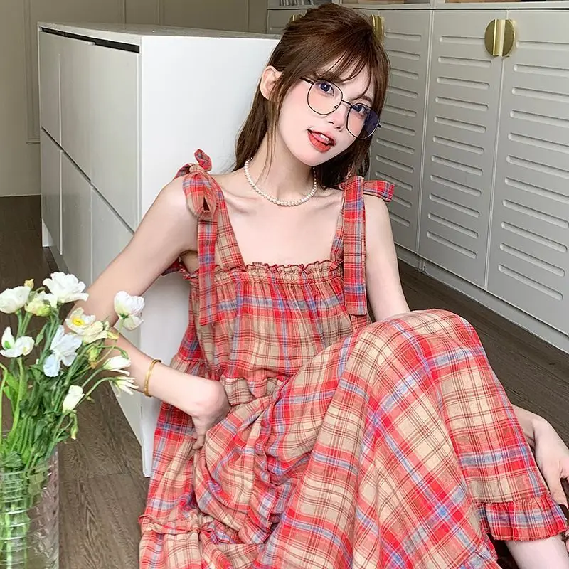 Sweet Printed Spliced Ruffles Folds Plaid Lace Up Slip Dress Female Clothing Summer New Loose Sleeveless Dress
Sweet Printed Spliced Ruffles Folds Plaid Lace Up Slip Dress Female Clothing Summer New Loose Sleeveless Dress