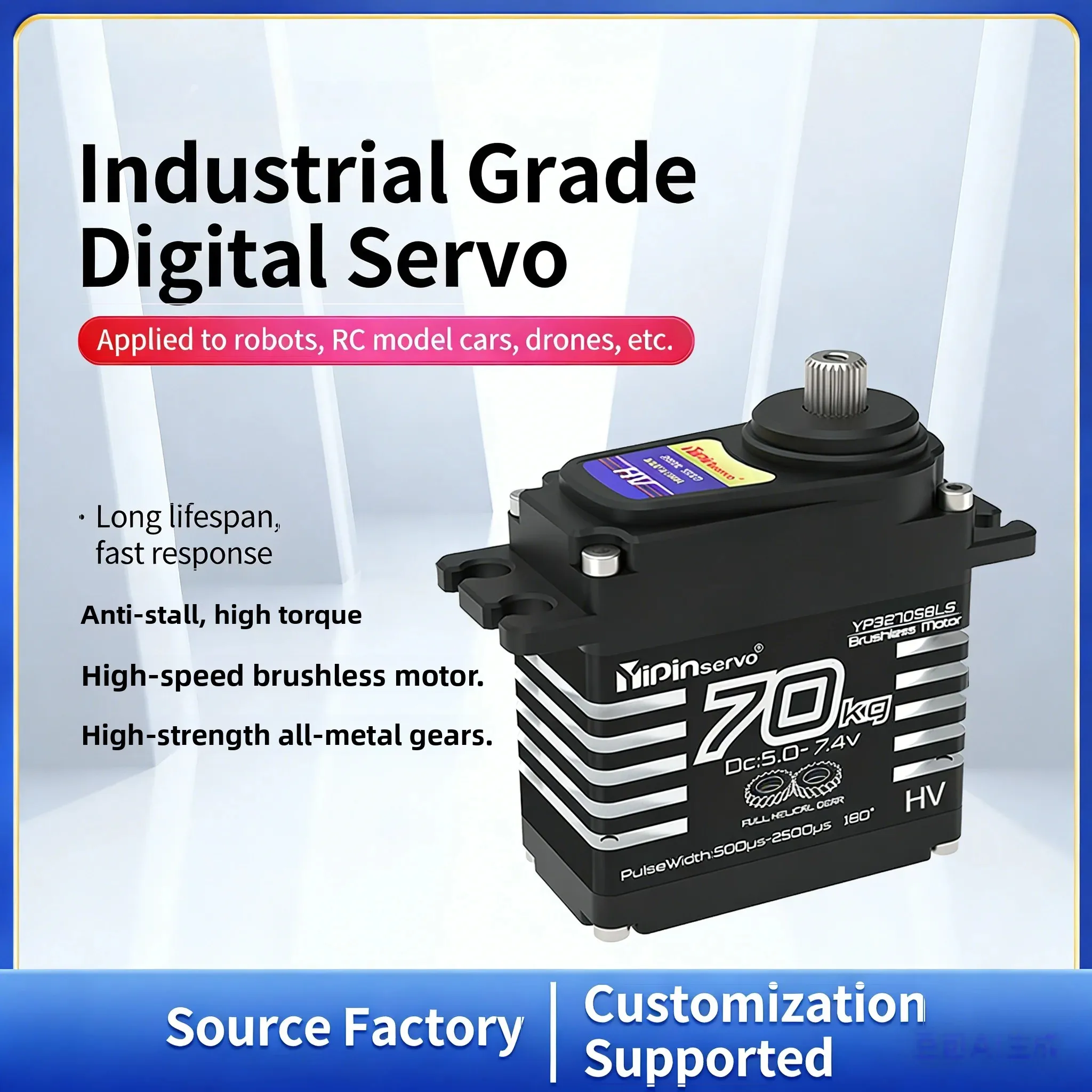70kg Digital Servo 8.4V 180 Degree Brushless RC Servo Motor High Torgue IP68 Steel Helical Gear with 25T Servo Arm 1/8, 1/10 Car
70kg Digital Servo 8.4V 180 Degree Brushless RC Servo Motor High Torgue IP68 Steel Helical Gear with 25T Servo Arm 1/8, 1/10 Car