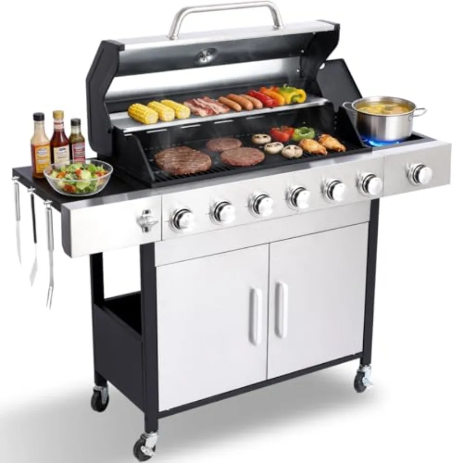 6-Burner Propane Gas Grill with Side Burner Griddle 73000 BTU Stainless Steel 3-in-1 BBQ Grill Combo for Backyard Patio Camping
6-Burner Propane Gas Grill with Side Burner Griddle 73000 BTU Stainless Steel 3-in-1 BBQ Grill Combo for Backyard Patio Camping