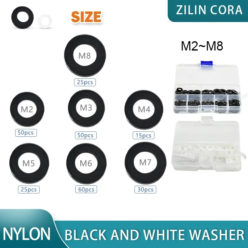 255PCS Nylon Flat Washer Gasket Metric Plastic Insulation Spacers Seals Black White Assortment Kit Set M2 M2.5 M3 M4 M5 M6 M8
255PCS Nylon Flat Washer Gasket Metric Plastic Insulation Spacers Seals Black White Assortment Kit Set M2 M2.5 M3 M4 M5 M6 M8