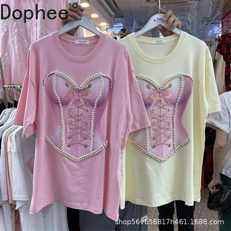 Hot Chick Spring Summer Printing Short Sleeve T-shirt Fashion Beading Loose O-neck Pullover Top All-match Mid-long Women Tees
Hot Chick Spring Summer Printing Short Sleeve T-shirt Fashion Beading Loose O-neck Pullover Top All-match Mid-long Women Tees