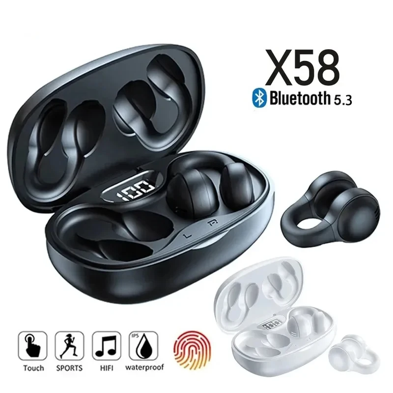 TWS X58 Wireless Bone Conduction Headphones Bluetooth Earphones Waterproof Sports Earbuds Earring Ear Hook With Mic Headset
TWS X58 Wireless Bone Conduction Headphones Bluetooth Earphones Waterproof Sports Earbuds Earring Ear Hook With Mic Headset