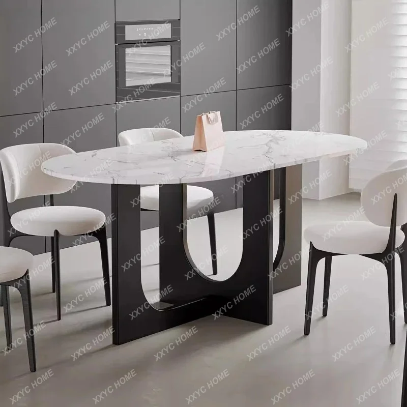 LNatural marble dining table and chairs small apartment simple high-end household oval dining table
LNatural marble dining table and chairs small apartment simple high-end household oval dining table