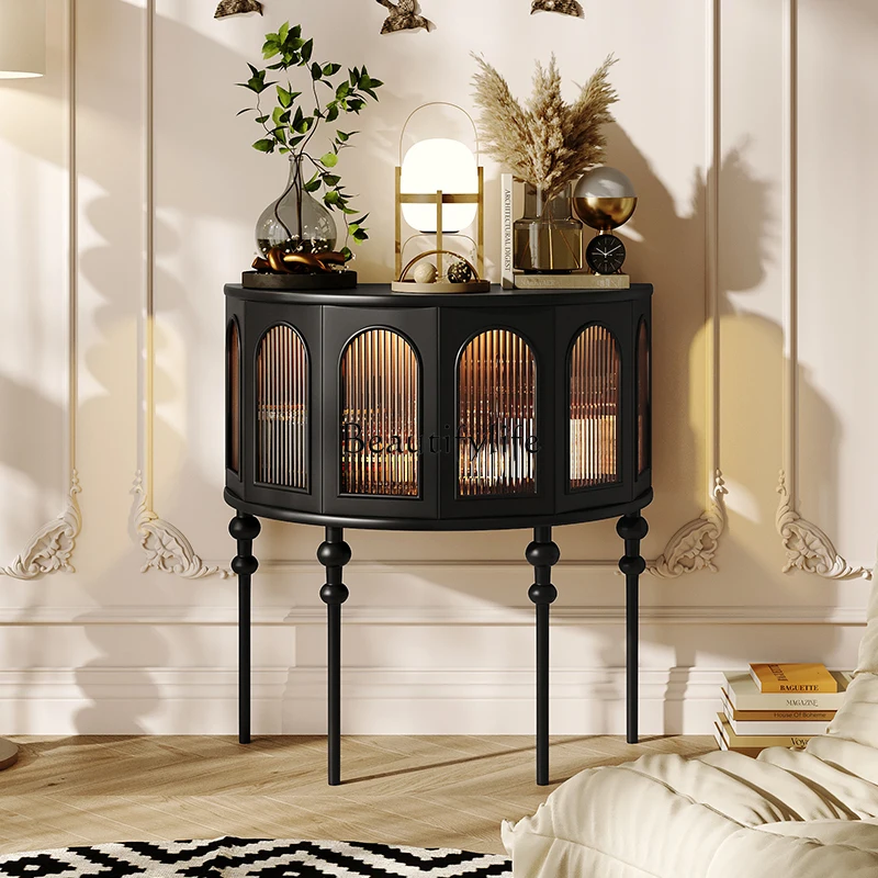 French retro style semicircular entrance cabinet, living room entrance corridor against the wall, solid wood storage
French retro style semicircular entrance cabinet, living room entrance corridor against the wall, solid wood storage