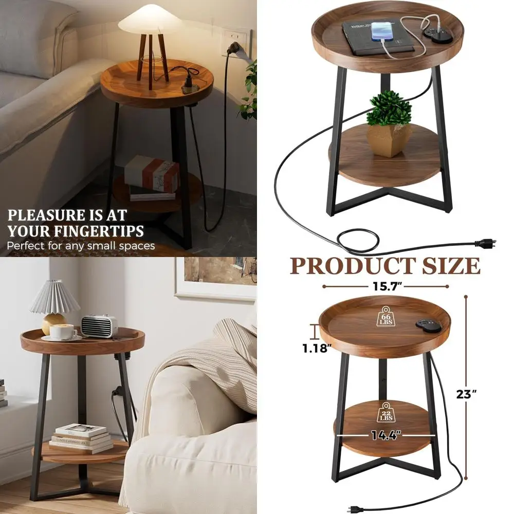 2-Tier Charging End Table with USB Ports, Wooden Top & Black Metal Frame, Suitable for Living Room & Bedroom, Brown, 15.7x15.7x2
2-Tier Charging End Table with USB Ports, Wooden Top & Black Metal Frame, Suitable for Living Room & Bedroom, Brown, 15.7x15.7x2