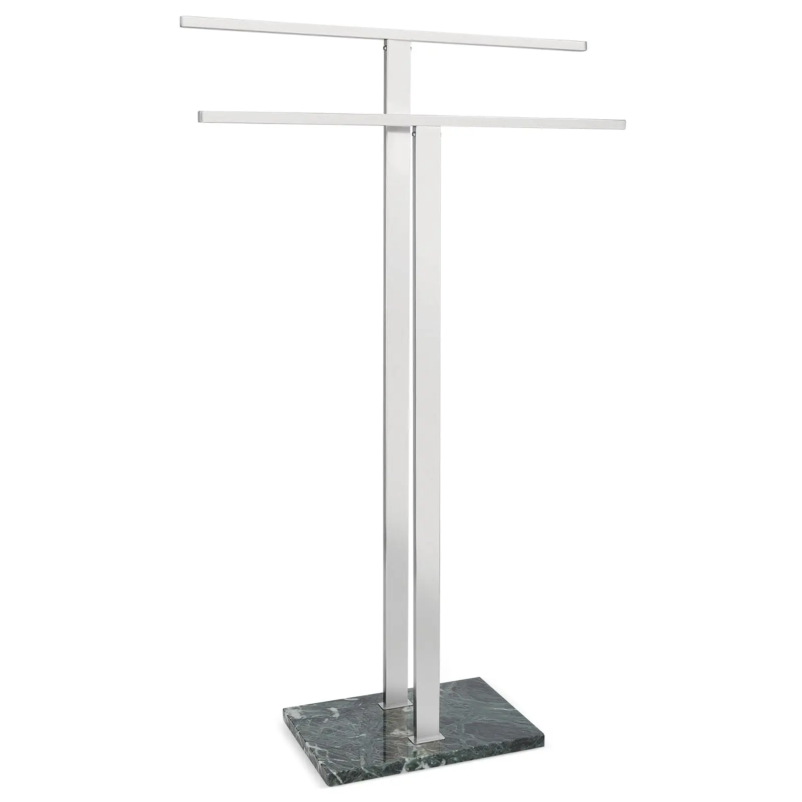 Brushed Stainless Steel Freestanding 2-Tier Towel Rack With Dark Green Marble Base For Bathroom Floor
Brushed Stainless Steel Freestanding 2-Tier Towel Rack With Dark Green Marble Base For Bathroom Floor
