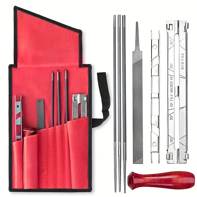 Chainsaw Sharpening Kit - 9 Piece Set with Round Files (5/32", 3/16", 7/32"), Flat File (6"), Handle, Filing Guide, and Travel P
Chainsaw Sharpening Kit - 9 Piece Set with Round Files (5/32", 3/16", 7/32"), Flat File (6"), Handle, Filing Guide, and Travel P