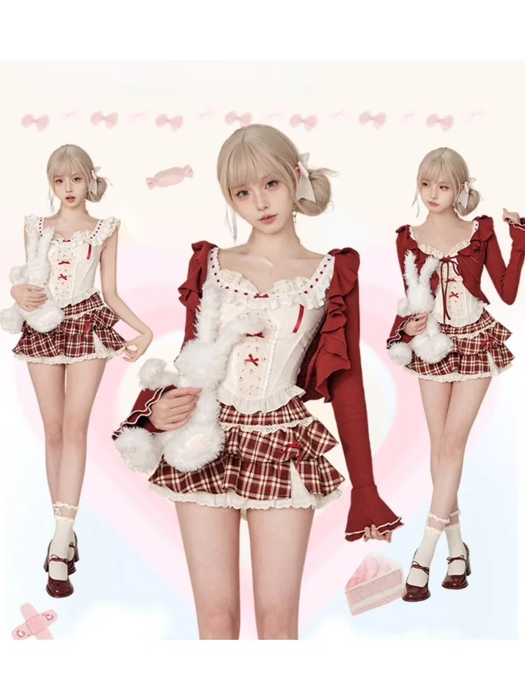 2024 Summer Japanese Sweet 3 Piece Set Outfits Women Causal Short Cardigan + Cute Lace Floral Bow Vest + Kawaii Plaid Mini Skirt
2024 Summer Japanese Sweet 3 Piece Set Outfits Women Causal Short Cardigan + Cute Lace Floral Bow Vest + Kawaii Plaid Mini Skirt