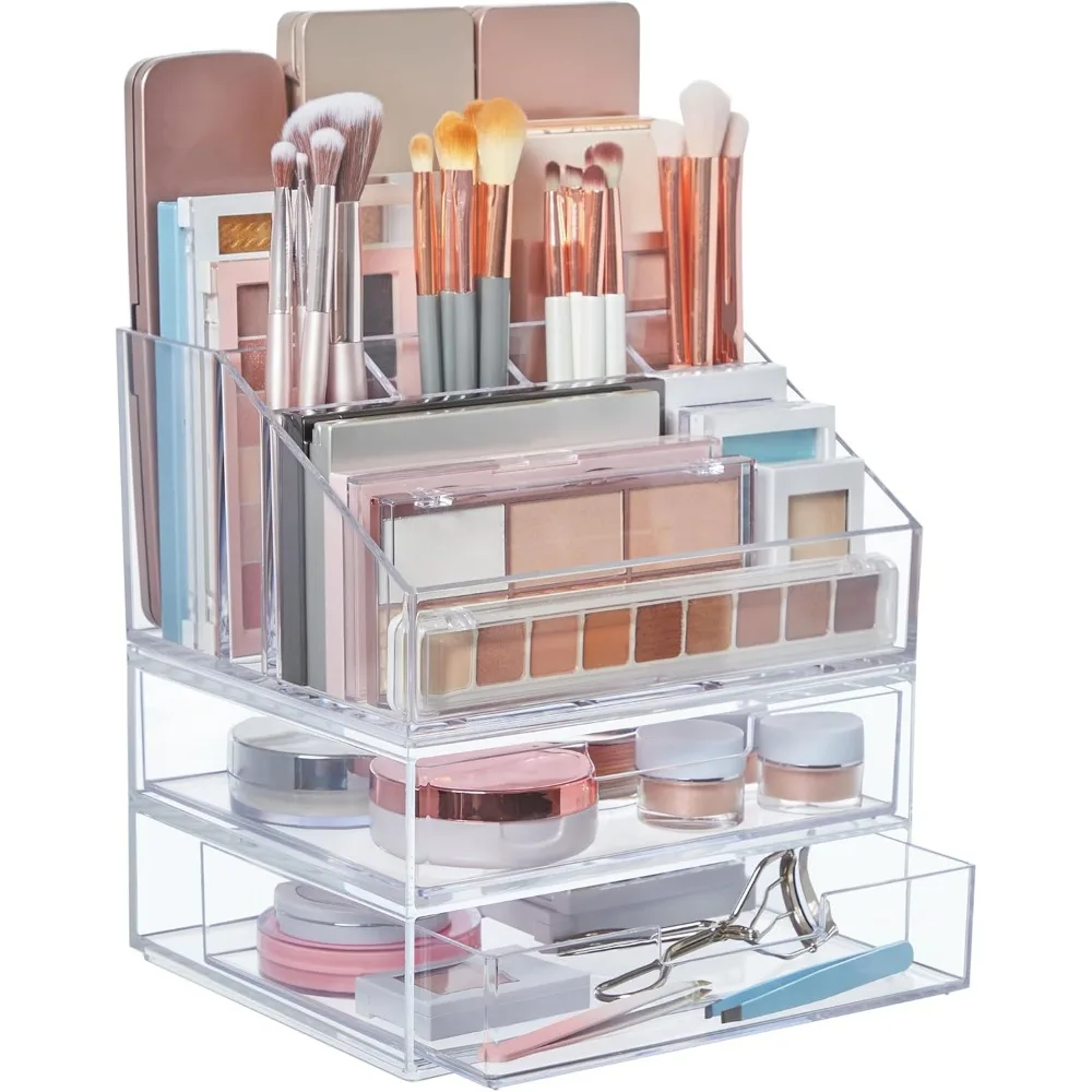 Clear Stackable Makeup Organizer Set with Drawer for Brushes and Cosmetics BPA Free Made in USA
Clear Stackable Makeup Organizer Set with Drawer for Brushes and Cosmetics BPA Free Made in USA