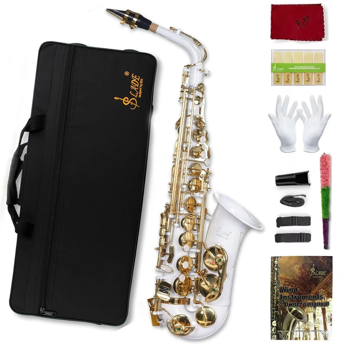 SLADE White Gold Key Alto Saxophone E Flat Saxophone Complete Set for Beginners Students with Box Cleaning Cloth Gloves Strap
SLADE White Gold Key Alto Saxophone E Flat Saxophone Complete Set for Beginners Students with Box Cleaning Cloth Gloves Strap