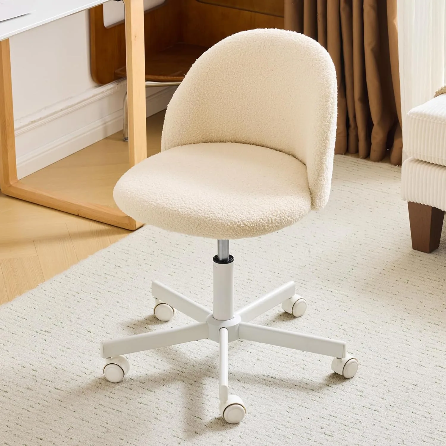 Vanity Chair Lumbar Support,Teddy Adjustable Rolling Swivel Computer Task Chair