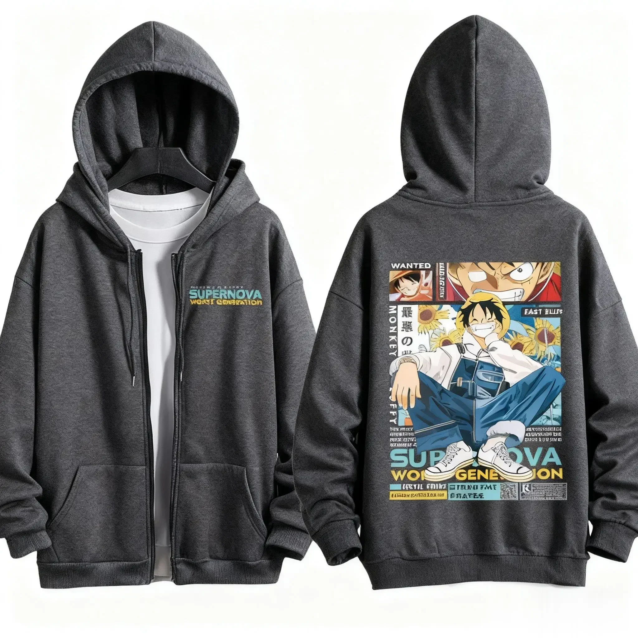 Y2k One Piece Anime Zip Up Hoodie Men Women Streetwear Luffy Print Casual Long Sleeve Jacket Sweatshirt Cosplay Winter Unisex
Y2k One Piece Anime Zip Up Hoodie Men Women Streetwear Luffy Print Casual Long Sleeve Jacket Sweatshirt Cosplay Winter Unisex