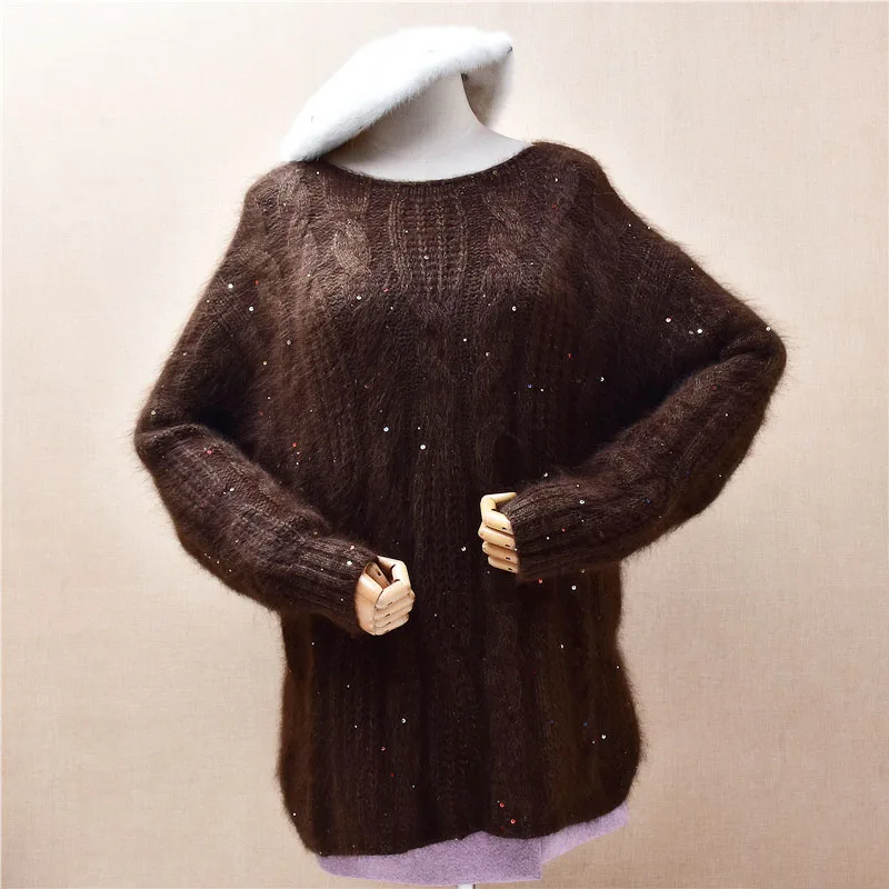Женский осенне-зимний модный свободный пуловер с блестками из бисера, волосатый ангорский кролик, вязаный свитер с круглым вырезом и длинными рукавами
Женский осенне-зимний модный свободный пуловер с блестками из бисера, волосатый ангорский кролик, вязаный свитер с круглым вырезом и длинными рукавами