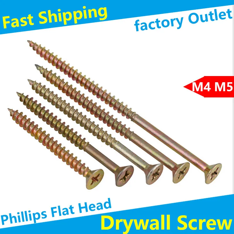 Phillips Flat Head Drywall Screw Cross Countersunk Head Quick Self Tapping Wood Screws KA Color Zinc-plated Hardened Tip Nail
Phillips Flat Head Drywall Screw Cross Countersunk Head Quick Self Tapping Wood Screws KA Color Zinc-plated Hardened Tip Nail