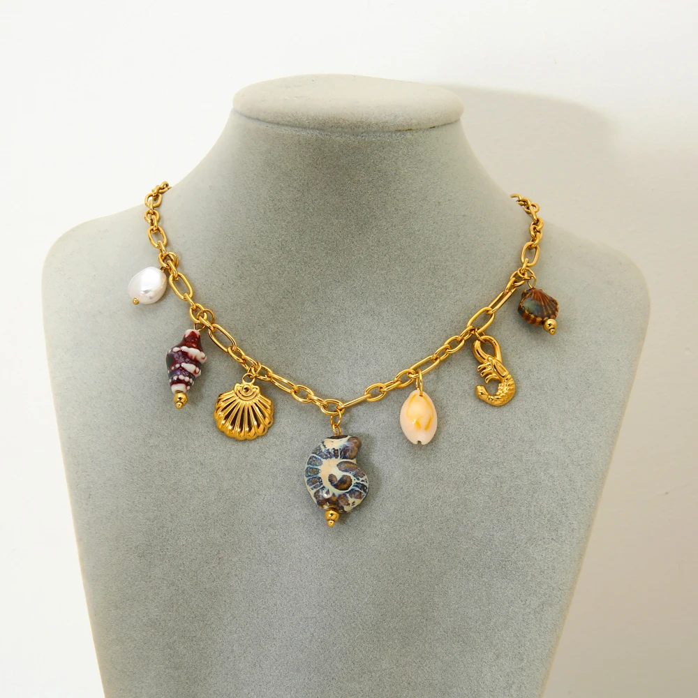 Stylish Ocean Style Conch Lobster Pearl Pendant Handmade Necklace Summer Vacation 18K Gold Plated Stainless Steel Jewelry
Stylish Ocean Style Conch Lobster Pearl Pendant Handmade Necklace Summer Vacation 18K Gold Plated Stainless Steel Jewelry