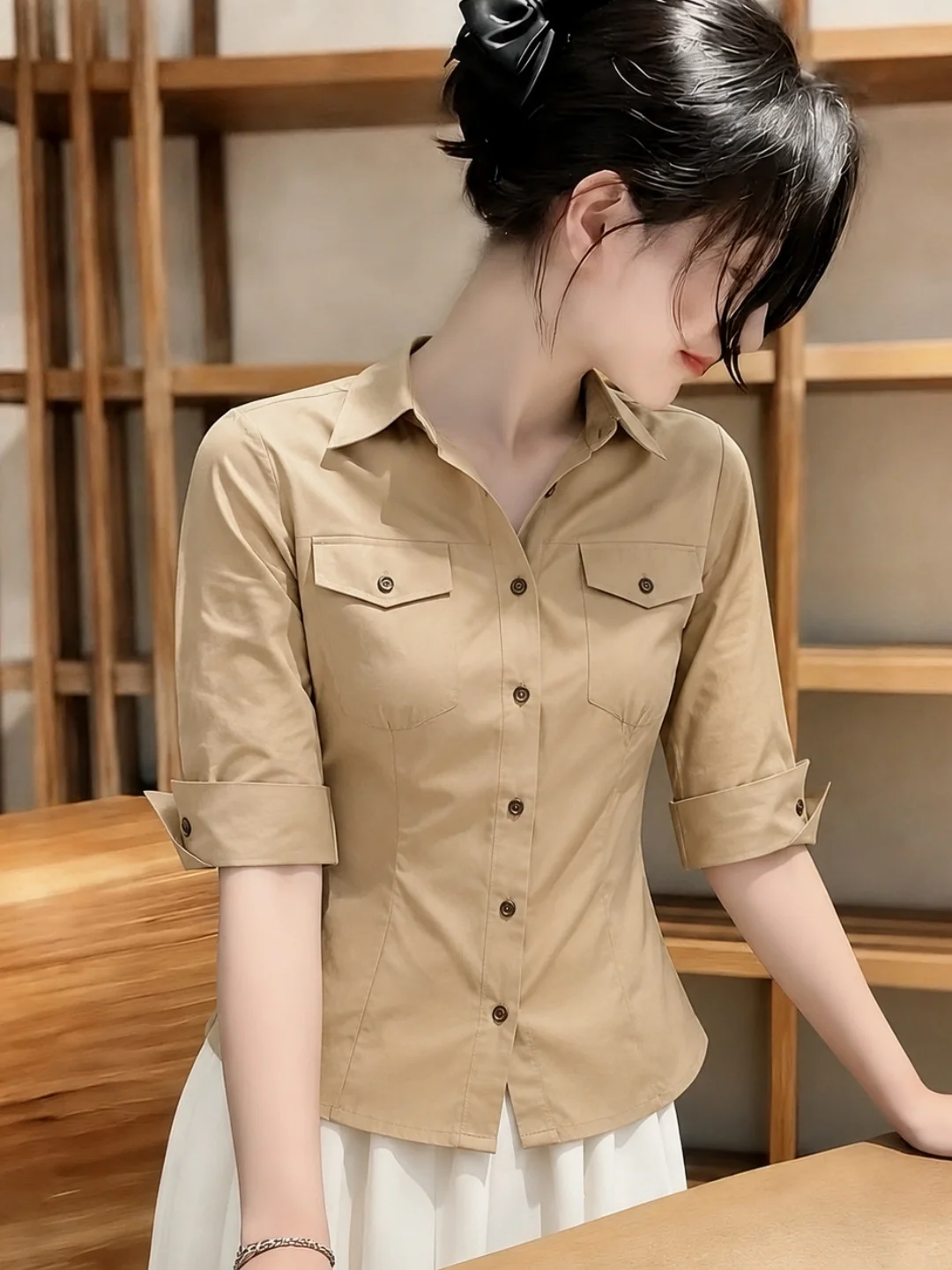 Fashionable Korean Style Pure Color Comfortable Versatile Shirt 2026 Summer Age Reduction Trendy Top for Young Women
Fashionable Korean Style Pure Color Comfortable Versatile Shirt 2026 Summer Age Reduction Trendy Top for Young Women