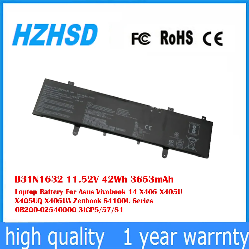B31N1632 11.52V 42Wh 3653mAh Laptop Battery For Asus Vivobook 14 X405 X405U X405UQ X405UA Zenbook S4100U Series 0B200-02540000
B31N1632 11.52V 42Wh 3653mAh Laptop Battery For Asus Vivobook 14 X405 X405U X405UQ X405UA Zenbook S4100U Series 0B200-02540000