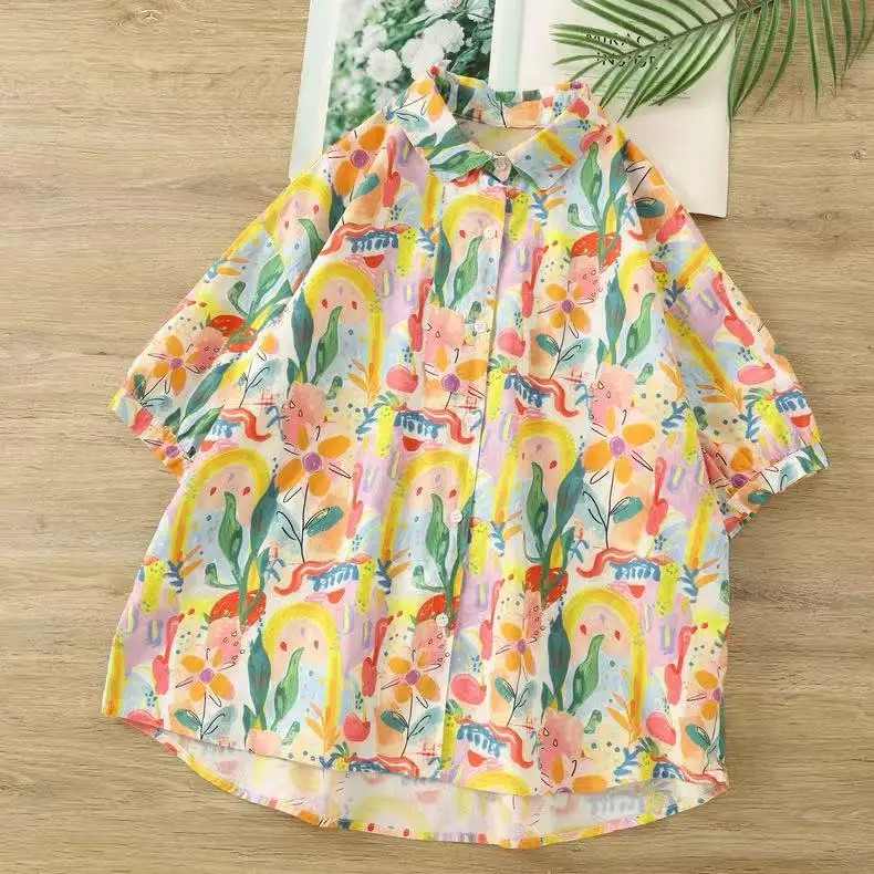 Summer Beach Floral Print Shirts Women Cotton Fashionable Short Sleeved Cartoon Hawaiian Shirt Oversized Outwear Female Shirt
Summer Beach Floral Print Shirts Women Cotton Fashionable Short Sleeved Cartoon Hawaiian Shirt Oversized Outwear Female Shirt