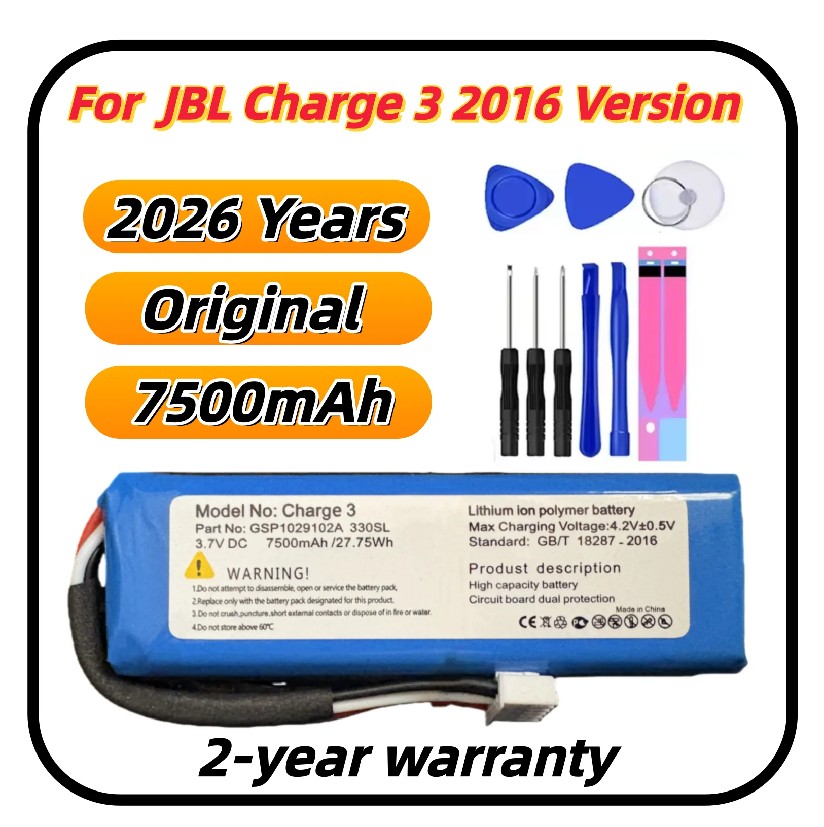100% Original For JBL Charge 3 4 5 Charge3 Charge4 Charge5 Battery GSP102910A Bateria Lithium ion polymer battery Replacement
100% Original For JBL Charge 3 4 5 Charge3 Charge4 Charge5 Battery GSP102910A Bateria Lithium ion polymer battery Replacement