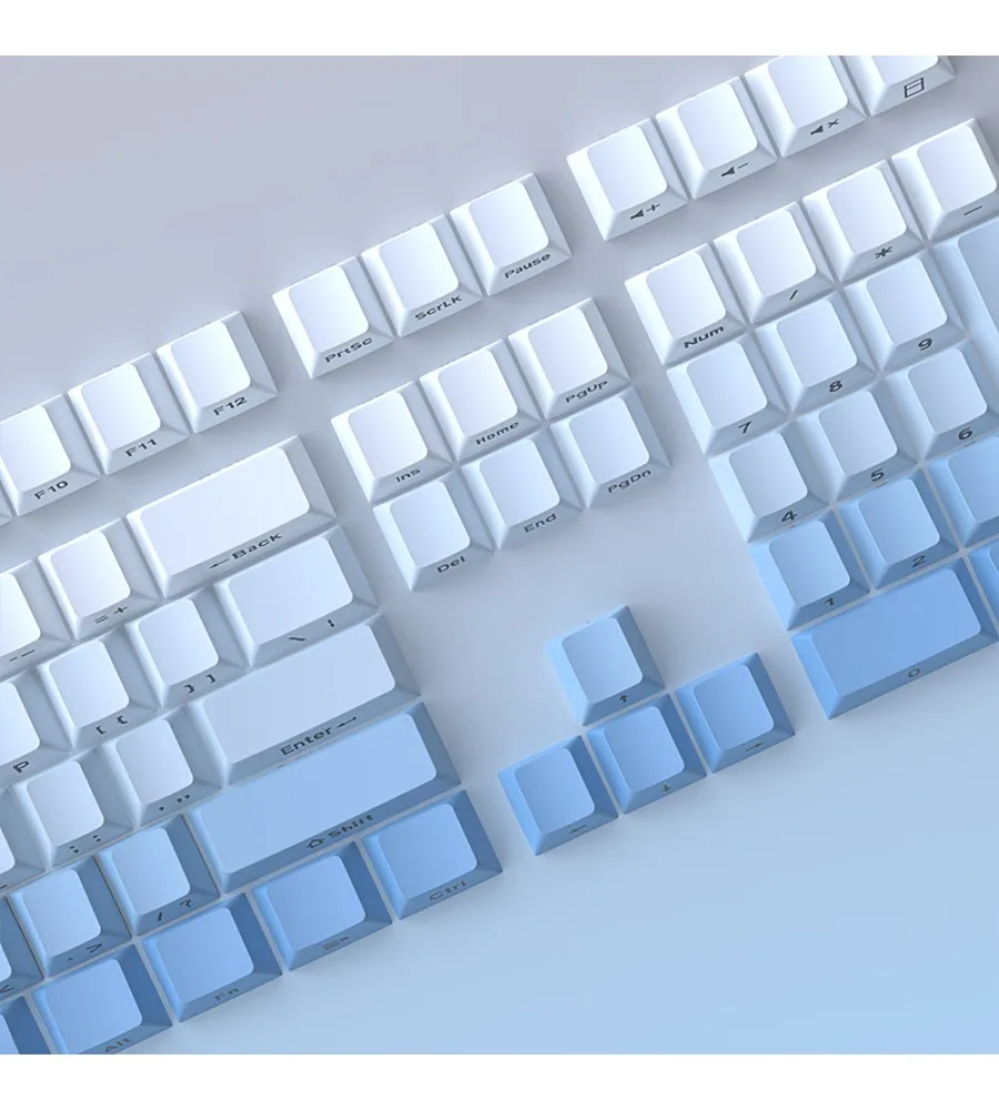 Sky blue gradual change side engraved luminous 134 key small full set 0EM height PBT material two-color
Sky blue gradual change side engraved luminous 134 key small full set 0EM height PBT material two-color