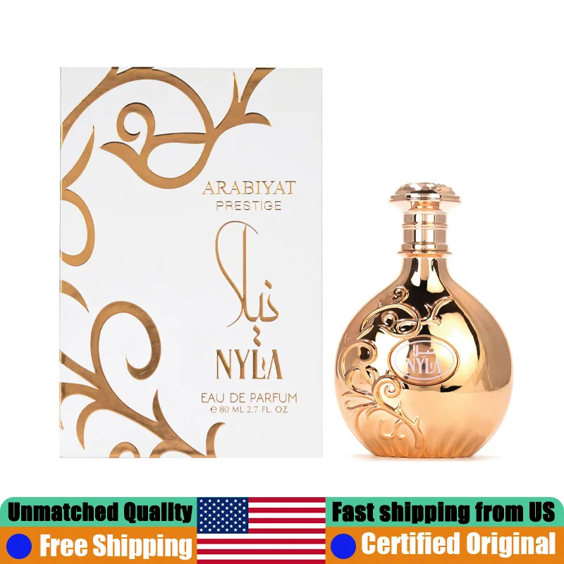 Arabiyat Prestige Nyla Eau de Parfum 2.7 Oz Original Arab Perfumes 80 ML Long-Lasting Floral Fruity Pheromones Perfume for Women
Arabiyat Prestige Nyla Eau de Parfum 2.7 Oz Original Arab Perfumes 80 ML Long-Lasting Floral Fruity Pheromones Perfume for Women