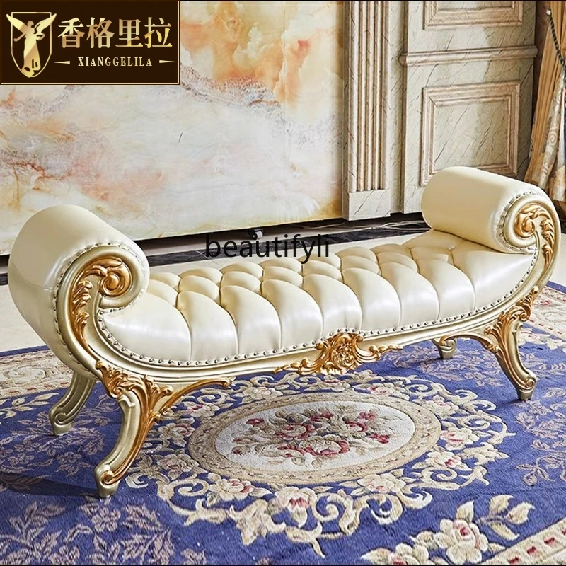 European bedroom champagne gold stool, solid wood, carved luxury American bed
European bedroom champagne gold stool, solid wood, carved luxury American bed