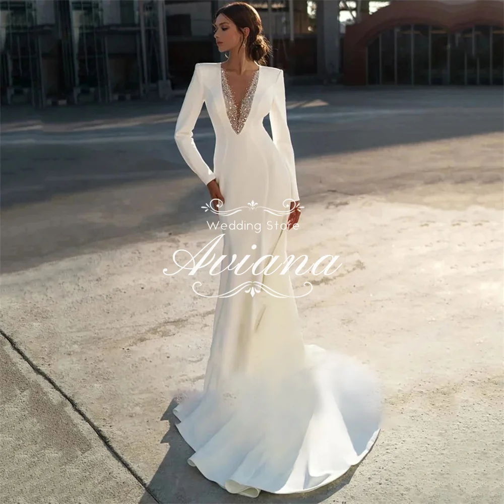 Aviana Customized Deep V-Neck Sequin Bead Mermaid Wedding Dresses Luxury Sweep Tain Full Sleeve Classic Elegant New Design 2025
Aviana Customized Deep V-Neck Sequin Bead Mermaid Wedding Dresses Luxury Sweep Tain Full Sleeve Classic Elegant New Design 2025