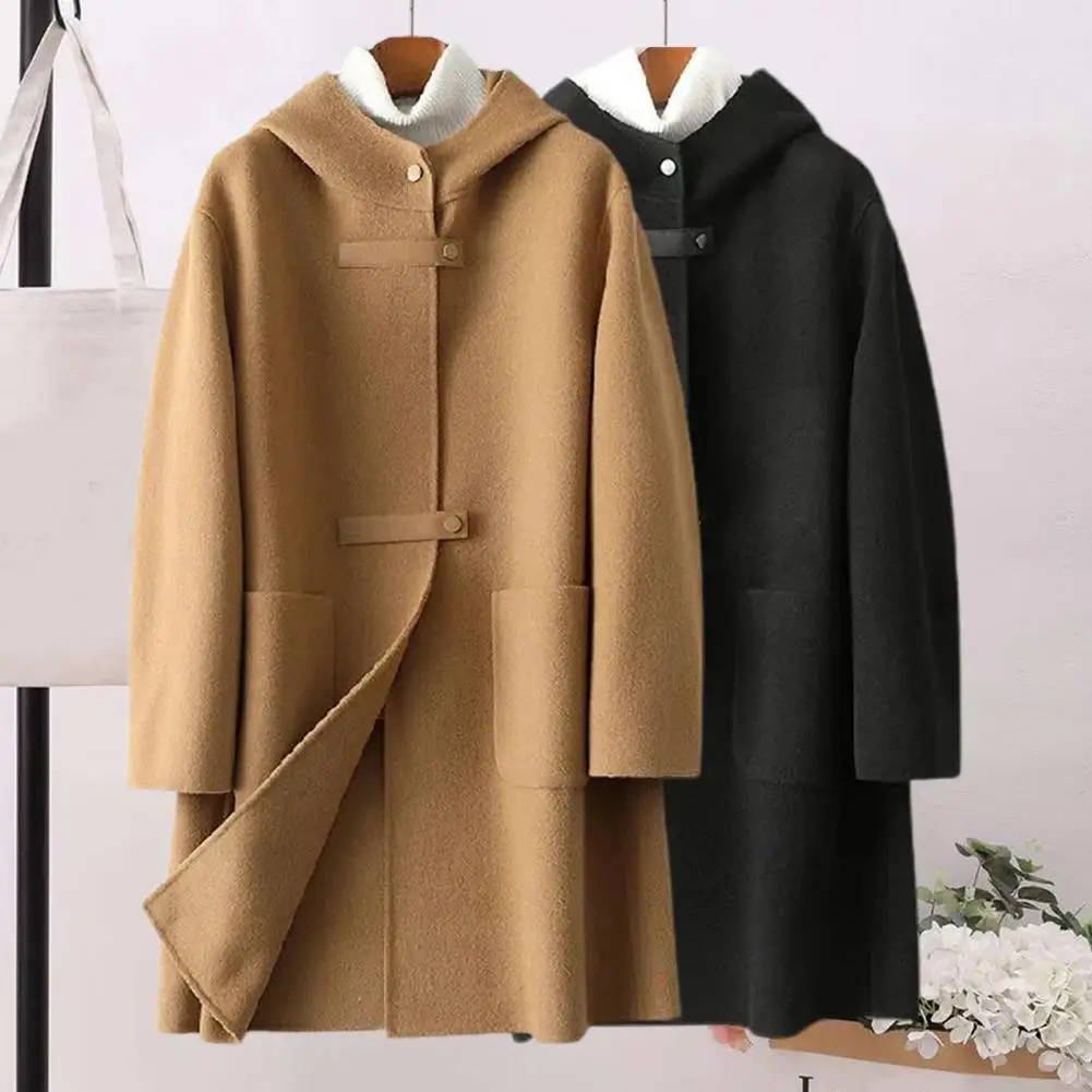 Women Winter Coat Long Sleeves Single-breasted Hooded Solid Color Pockets Single Side Cashmere Wool Thick Lady Overcoat пальто
Women Winter Coat Long Sleeves Single-breasted Hooded Solid Color Pockets Single Side Cashmere Wool Thick Lady Overcoat пальто