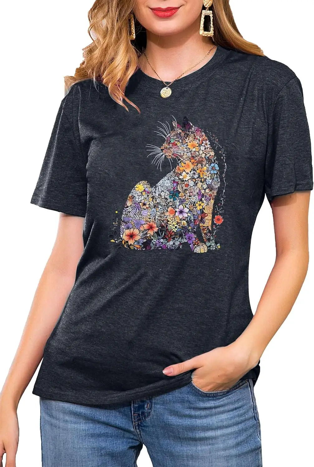 Cat Shirts for Women Cut Cat Floral Printed Shirts Mothers Day T-Shirt Casual Short Sleeve Tops
Cat Shirts for Women Cut Cat Floral Printed Shirts Mothers Day T-Shirt Casual Short Sleeve Tops