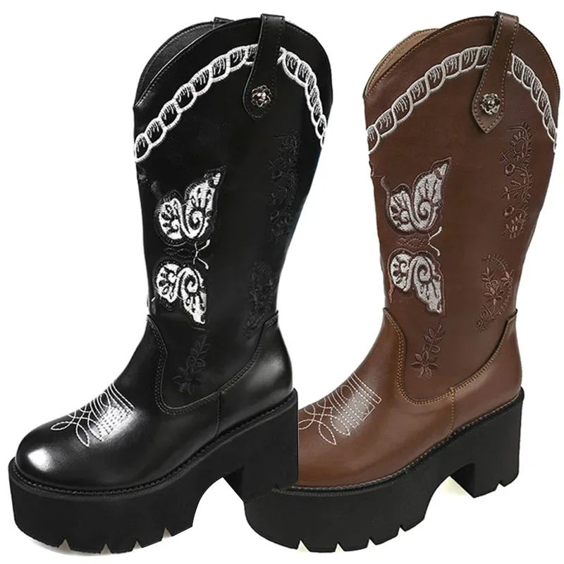 SyfIyno New Retro Knight Cowboy Boots Woemn Butterfly Embroidered Winter British Style Western Boots Platform Thick Heel
SyfIyno New Retro Knight Cowboy Boots Woemn Butterfly Embroidered Winter British Style Western Boots Platform Thick Heel