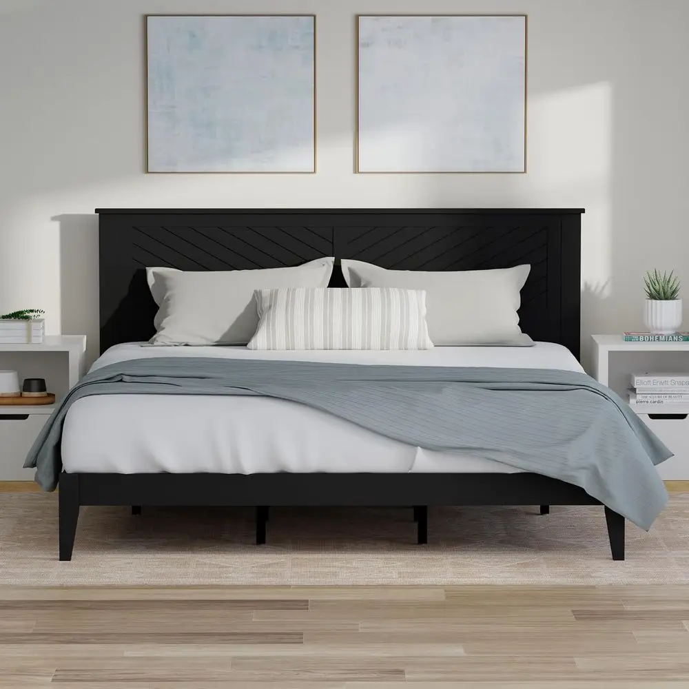 King-Sized Solid Wood Platform Bed with Wooden Slats, No Box Spring Needed, Spacious Underbed Storage, Black Finish
King-Sized Solid Wood Platform Bed with Wooden Slats, No Box Spring Needed, Spacious Underbed Storage, Black Finish