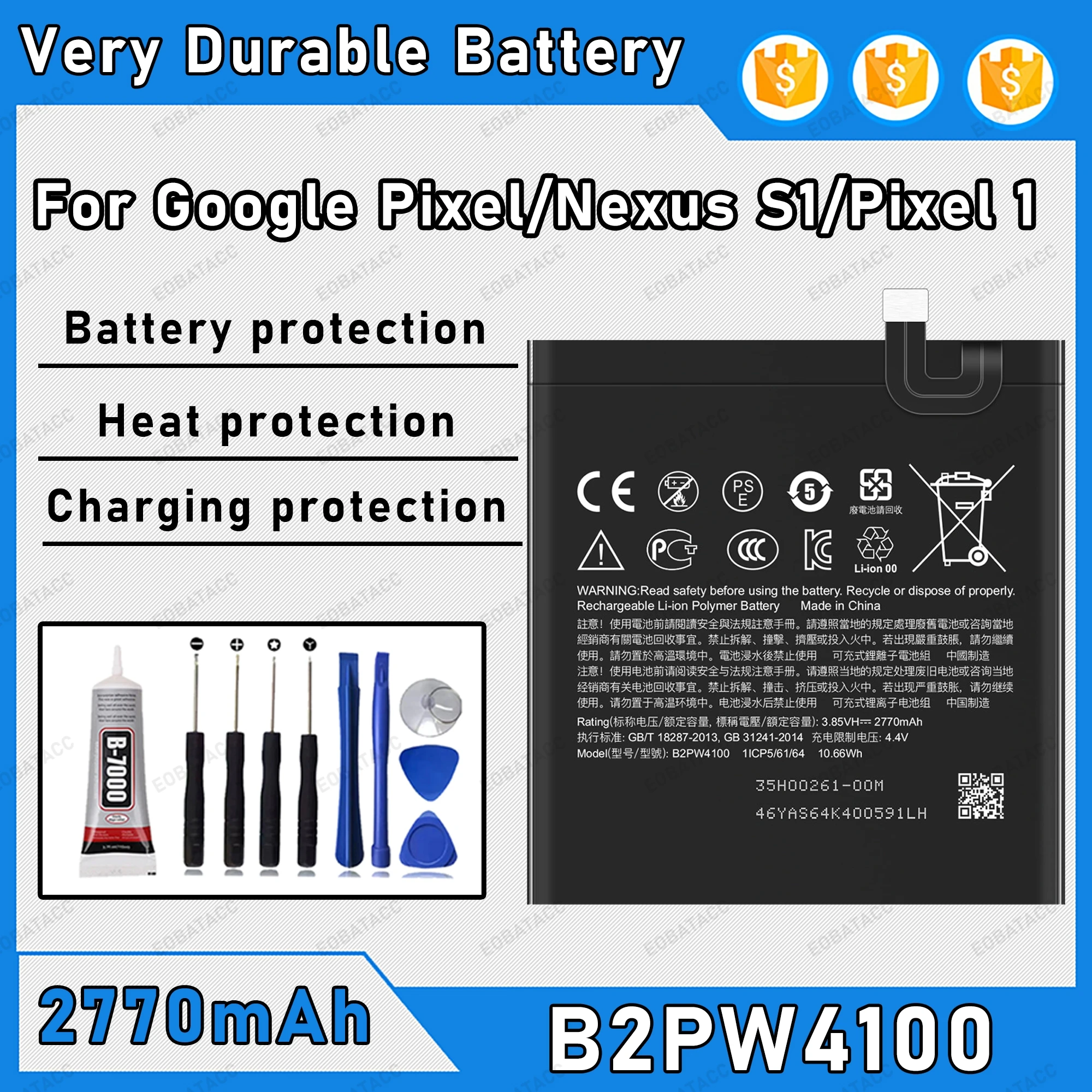 2770mAh 100% New B2PW4100 Battery For Pixel 1/Nexus S1 Replacement Bateria+Free Tools
2770mAh 100% New B2PW4100 Battery For Pixel 1/Nexus S1 Replacement Bateria+Free Tools