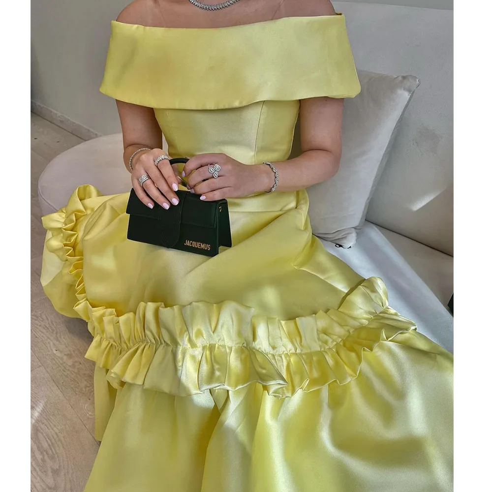 Boat Neck Prom Gown Off the Shoulder Solid Color A-line Pleat Ruffle Ankle-Length Evening Party Dresses فساتين للحفلات الراقصة
Boat Neck Prom Gown Off the Shoulder Solid Color A-line Pleat Ruffle Ankle-Length Evening Party Dresses فساتين للحفلات الراقصة