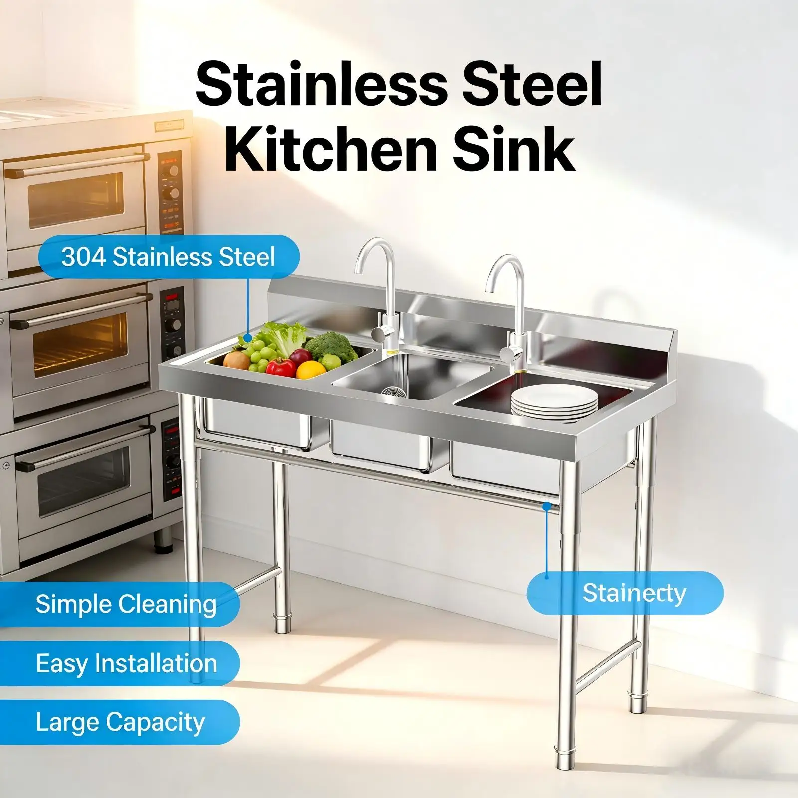3-Grid 99*46*91cm Stainless Steel Communal Sink Commercial Grade Laundry Basin Cooking Kitchen Sink For Cleaning Food Fruits Etc
3-Grid 99*46*91cm Stainless Steel Communal Sink Commercial Grade Laundry Basin Cooking Kitchen Sink For Cleaning Food Fruits Etc