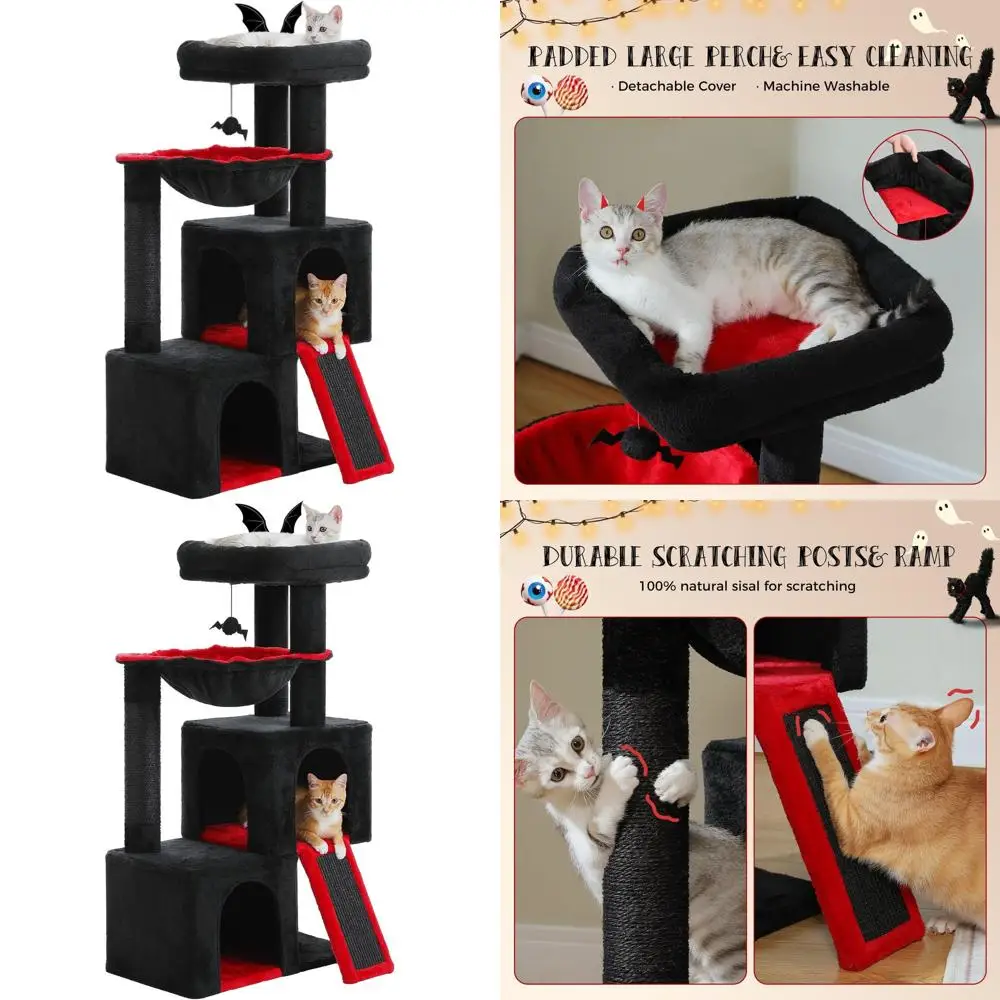 41 Gothic-Style Cat Tower with 2 Condos, Hammock, Padded Perch, Scratching Pad, and Replaceable Balls for Large Indoor Cats
41 Gothic-Style Cat Tower with 2 Condos, Hammock, Padded Perch, Scratching Pad, and Replaceable Balls for Large Indoor Cats