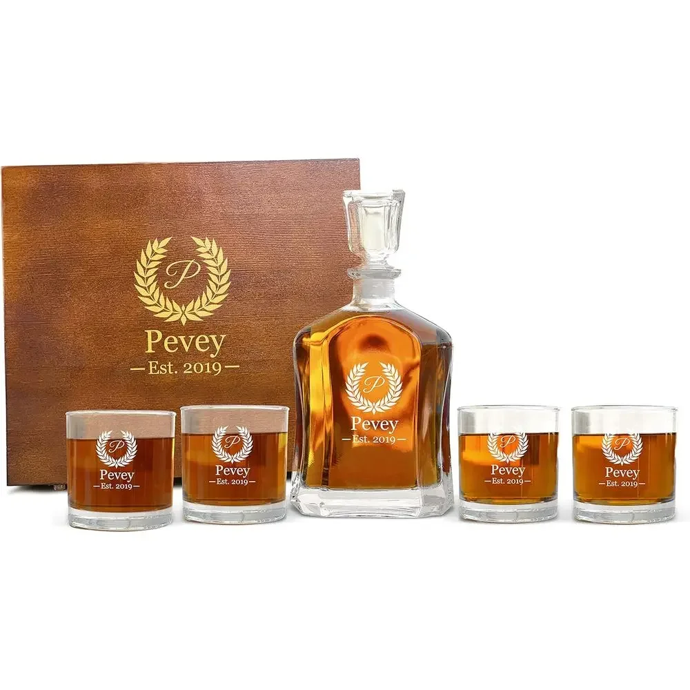 Custom Monogmed Decanter Set - Groomsmen Wedding Git with Custom Engraved Decanter, 4 Glasses and Box
Custom Monogmed Decanter Set - Groomsmen Wedding Git with Custom Engraved Decanter, 4 Glasses and Box