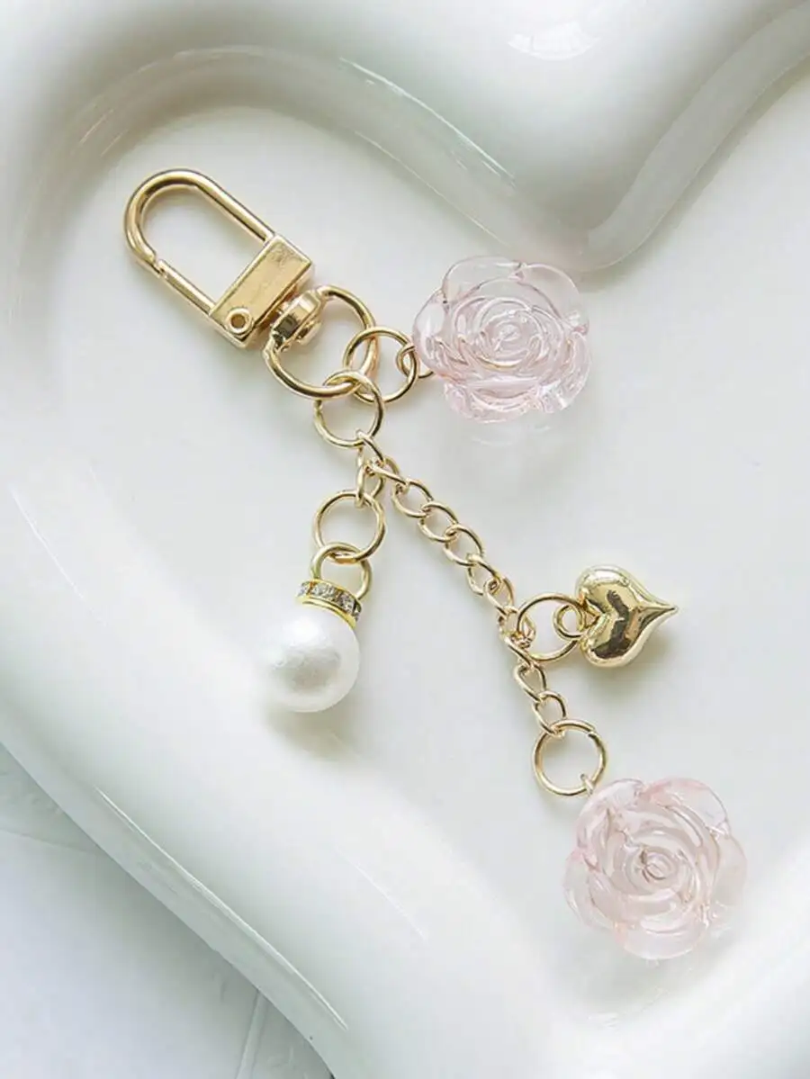 1pc Ladies Elegant Minimalist Rose Flower Heart & Faux Pearl Decor Key Chain Fashionable Bag Charm Gifts For Women Keychain Acce
1pc Ladies Elegant Minimalist Rose Flower Heart & Faux Pearl Decor Key Chain Fashionable Bag Charm Gifts For Women Keychain Acce