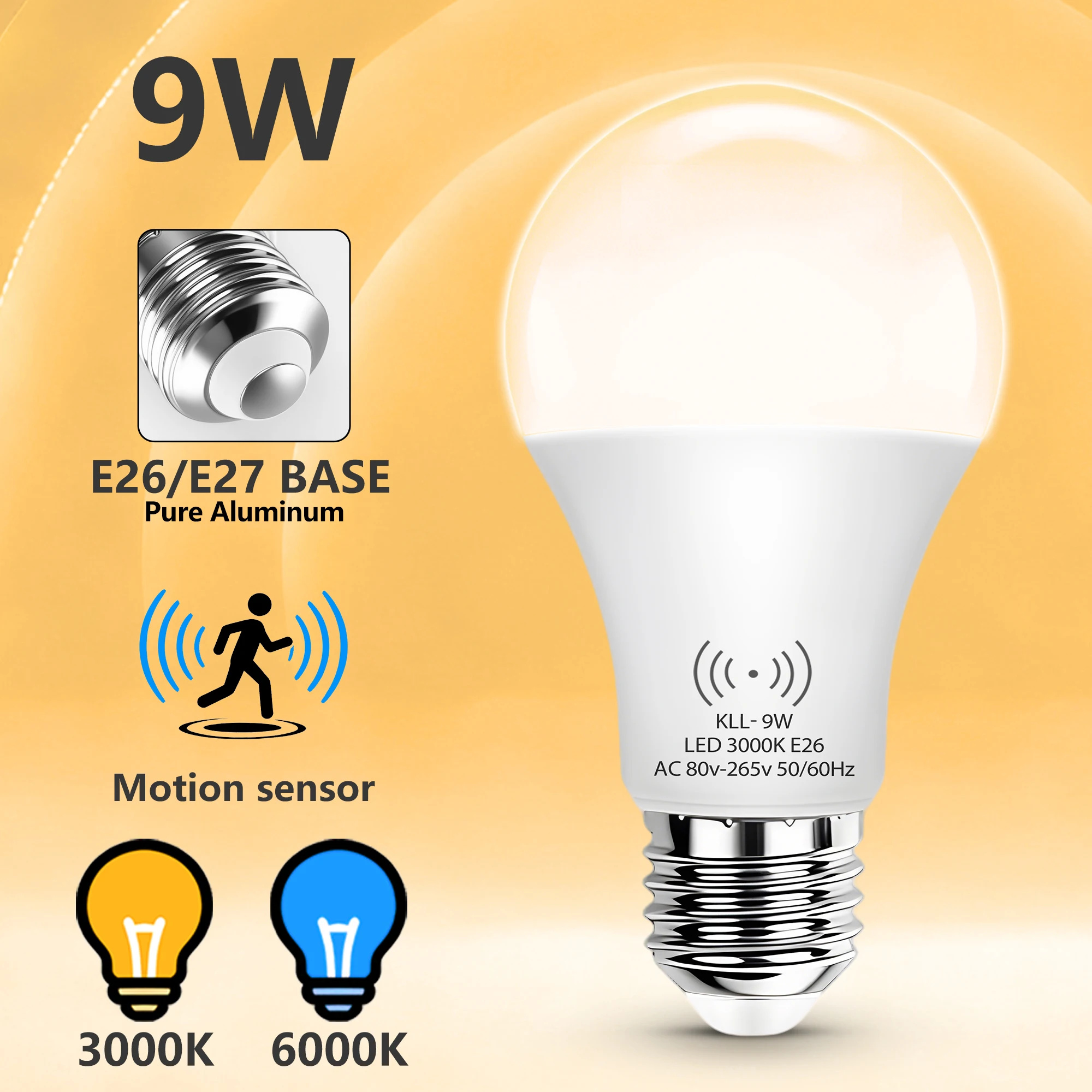 Kasotile PIR Motion Sensor LED Light Bulb 80-265V 9W E26/E27 Smart Bulb Motion Induction For Home Stair Garage Corridor
Kasotile PIR Motion Sensor LED Light Bulb 80-265V 9W E26/E27 Smart Bulb Motion Induction For Home Stair Garage Corridor