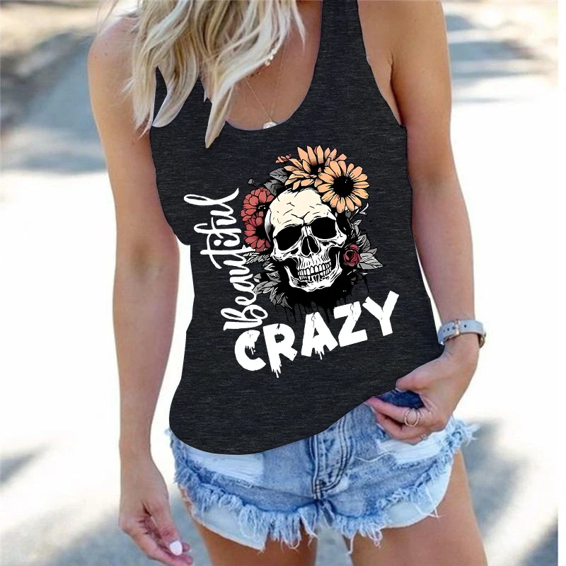 Sleeveless Crazy Skull Graphic Racerback Tank Tops Women Summer Gym Exercise Tshirt Casual Vintage Skeleton Vests
Sleeveless Crazy Skull Graphic Racerback Tank Tops Women Summer Gym Exercise Tshirt Casual Vintage Skeleton Vests