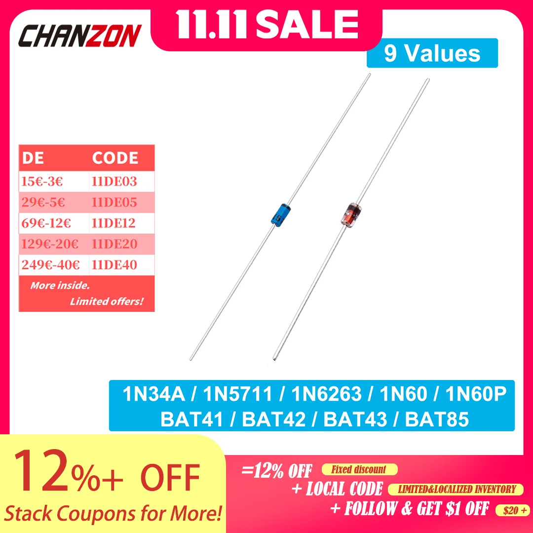 1N34A 1N5711 1N6263 1N60 1N60P BAT41 BAT42 BAT43 BAT85 Small Signal Schottky Barrier Diode Axial DO-35 30V 40V 45V 60V 70V 100V
1N34A 1N5711 1N6263 1N60 1N60P BAT41 BAT42 BAT43 BAT85 Small Signal Schottky Barrier Diode Axial DO-35 30V 40V 45V 60V 70V 100V