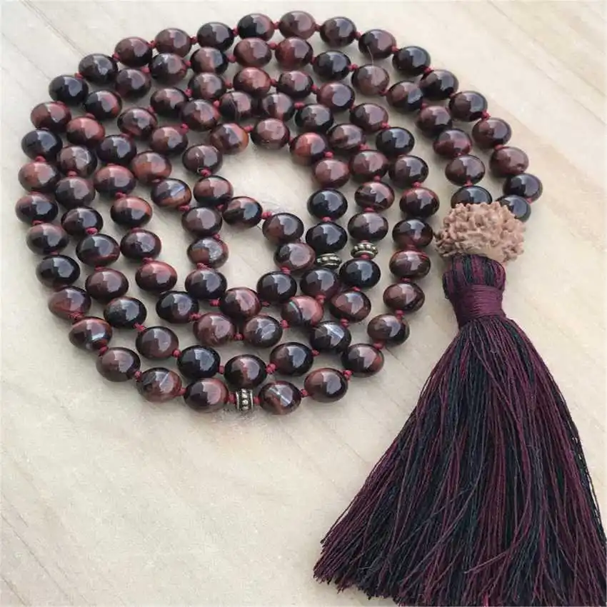 Natural Red Tiger's Eye Mala Beads Necklace 108 Beads with Rudraksha Pendant & Burgundy Tassel Healing Crystal Jewelry
Natural Red Tiger's Eye Mala Beads Necklace 108 Beads with Rudraksha Pendant & Burgundy Tassel Healing Crystal Jewelry