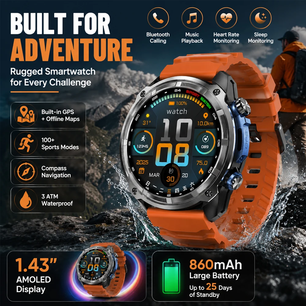 New Men GPS Offline Map Military Smart Watch DTG 1 860mAh Battery 1.43 AMOLED HD Display 3ATM Waterproof Outdoors Watches Men
New Men GPS Offline Map Military Smart Watch DTG 1 860mAh Battery 1.43 AMOLED HD Display 3ATM Waterproof Outdoors Watches Men