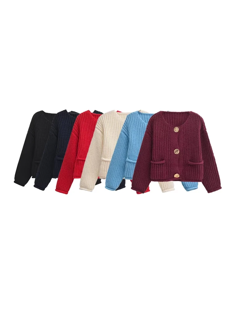 TRZA Women Fashion Front Patch Pockets Golden Buttons Knit Cardigan Sweater O Neck Long Sleeve Female Outerwear Chic Tops
TRZA Women Fashion Front Patch Pockets Golden Buttons Knit Cardigan Sweater O Neck Long Sleeve Female Outerwear Chic Tops