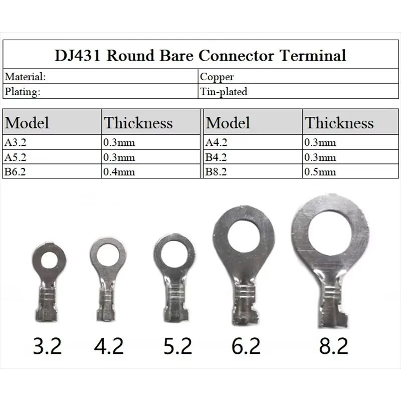10/50/100pcs DJ431 Wire End Lug Terminal A3.2 A4.2 A5.2 B4.2 B6.2 B8.2 Ring Bare Copper Cold Press Circular Splice Crimp Lugs
10/50/100pcs DJ431 Wire End Lug Terminal A3.2 A4.2 A5.2 B4.2 B6.2 B8.2 Ring Bare Copper Cold Press Circular Splice Crimp Lugs