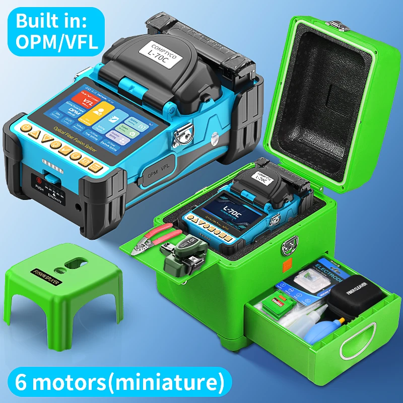 COMPTYCO L-70C Mini Fiber Optic Fusion Splicer 6 Motors Touch Screen 10 Languages Optical Fiber Fusion Machine Built-in VFL OPM
COMPTYCO L-70C Mini Fiber Optic Fusion Splicer 6 Motors Touch Screen 10 Languages Optical Fiber Fusion Machine Built-in VFL OPM