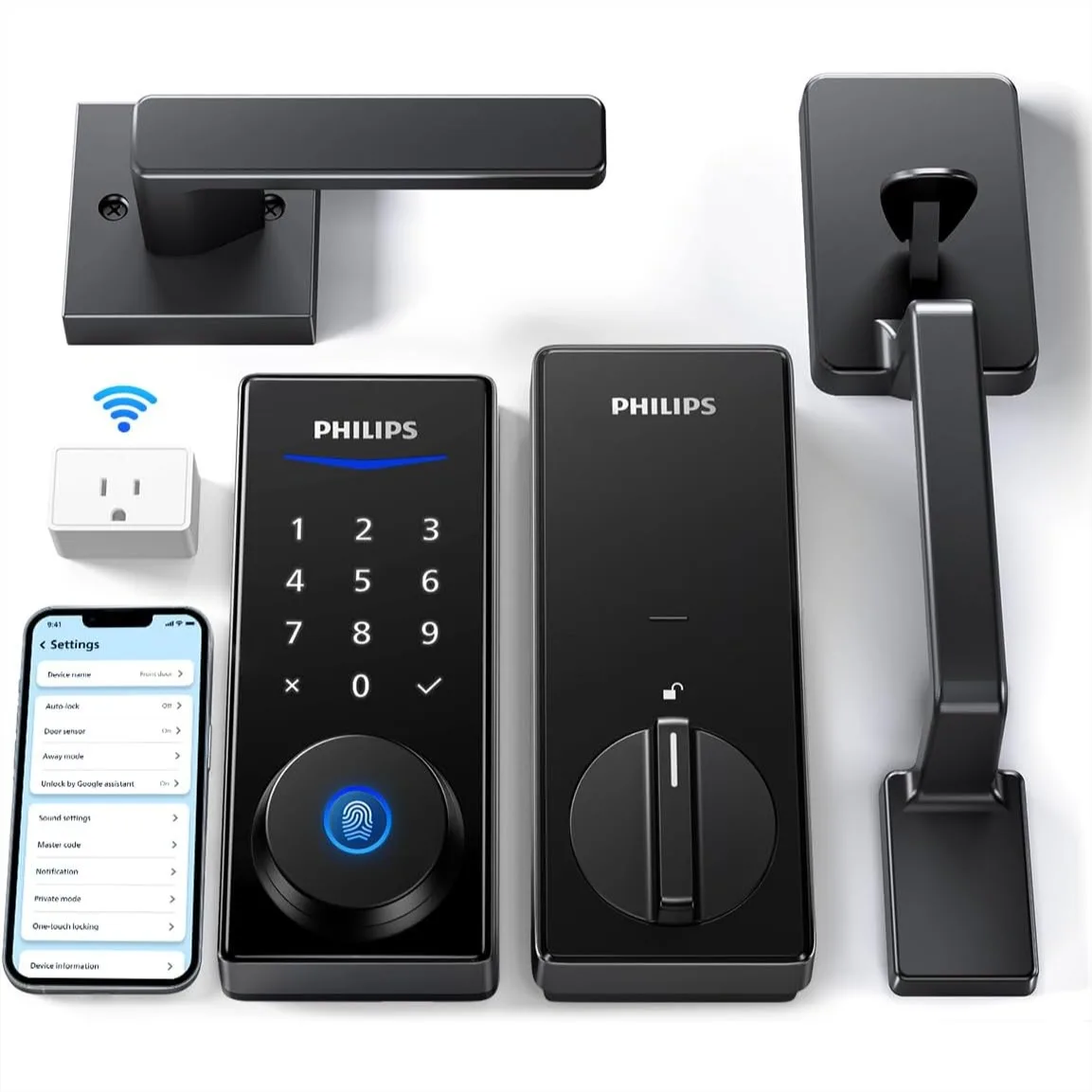 Keyless Entry Door Lock with Handle, Wi-Fi Smart Lock, Fingerprint, PIN Code, App Control, Auto Locking for Front Door
Keyless Entry Door Lock with Handle, Wi-Fi Smart Lock, Fingerprint, PIN Code, App Control, Auto Locking for Front Door