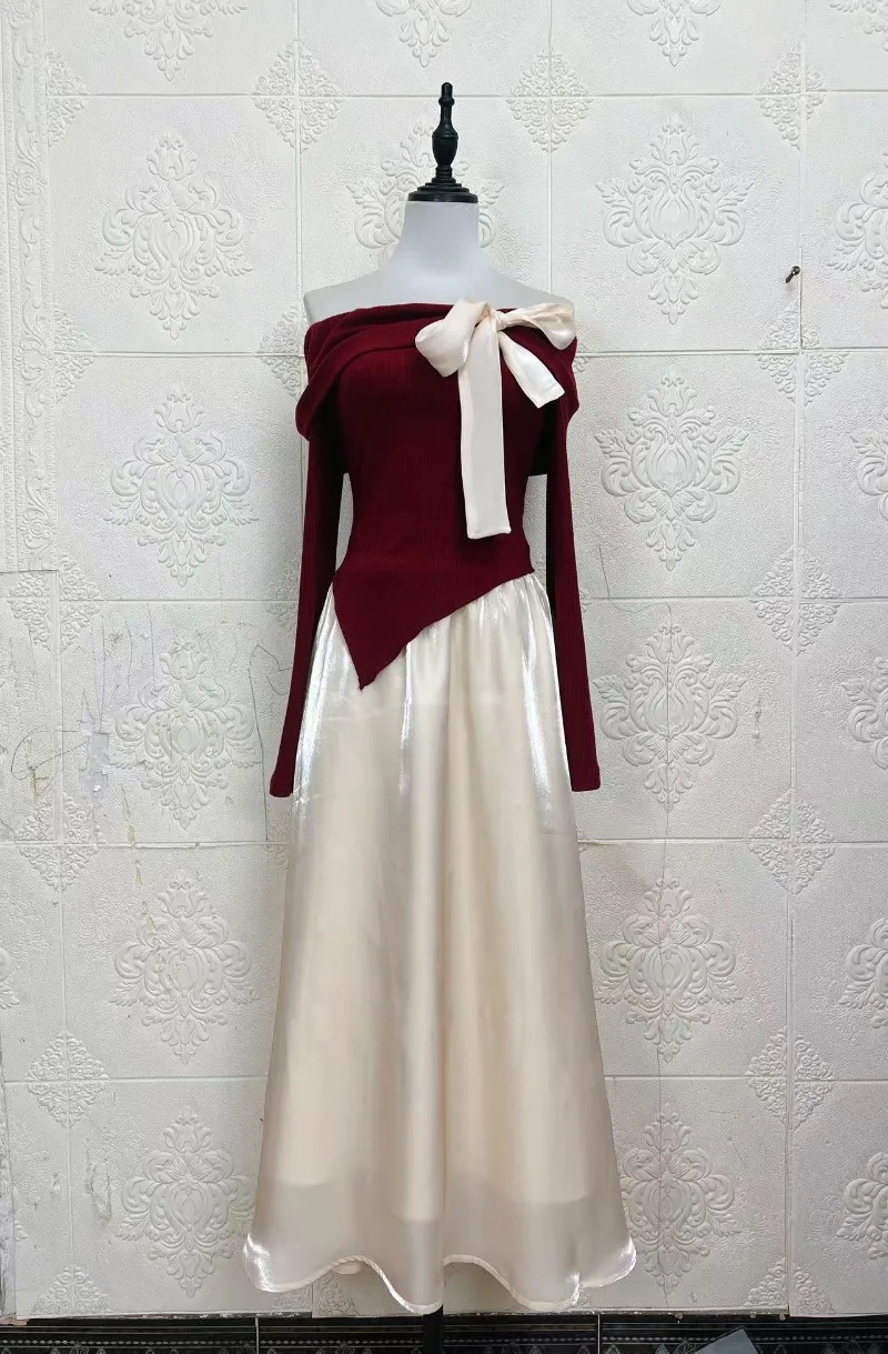 Sweet Hot Girl Suit Women's Autumn Off Shoulder Knitted Top High Waist A-line Long Skirt Two-piece Set Fashion Female Clothes
Sweet Hot Girl Suit Women's Autumn Off Shoulder Knitted Top High Waist A-line Long Skirt Two-piece Set Fashion Female Clothes