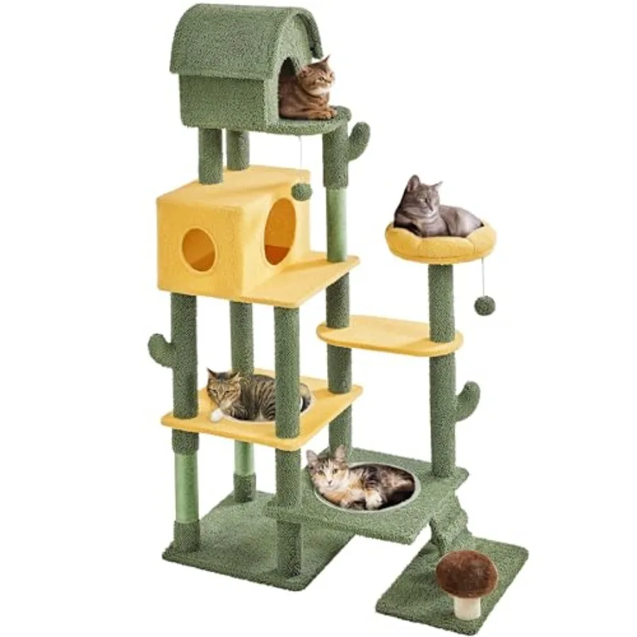68.5in Tall Cactus Cat Tree Multi-Level Tower with 2 Large Condos Scratching Posts 2 Acrylic Clear Bowls Mushroom Perch Danglin
68.5in Tall Cactus Cat Tree Multi-Level Tower with 2 Large Condos Scratching Posts 2 Acrylic Clear Bowls Mushroom Perch Danglin